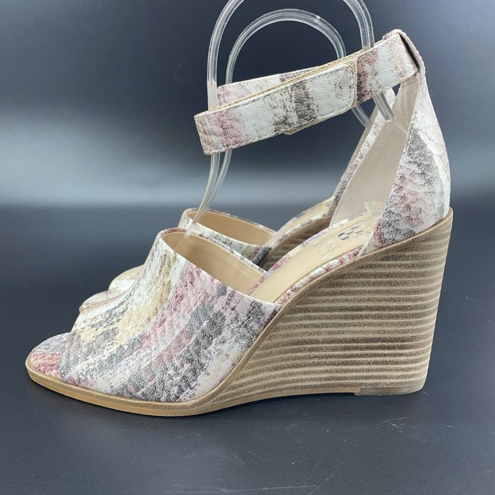 New Vince Camuto Deedriana Womens 8.5M Leather Taupe Multi Vintage Marble Wedges - Picture 5 of 11